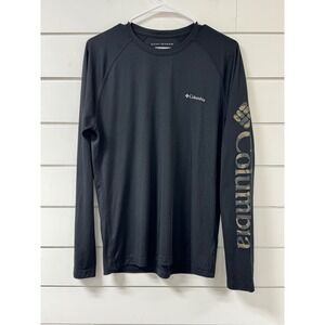Columbia Mens Omni-Shade Long Sleeve Shirt Black Camo Logo Small Pinhole